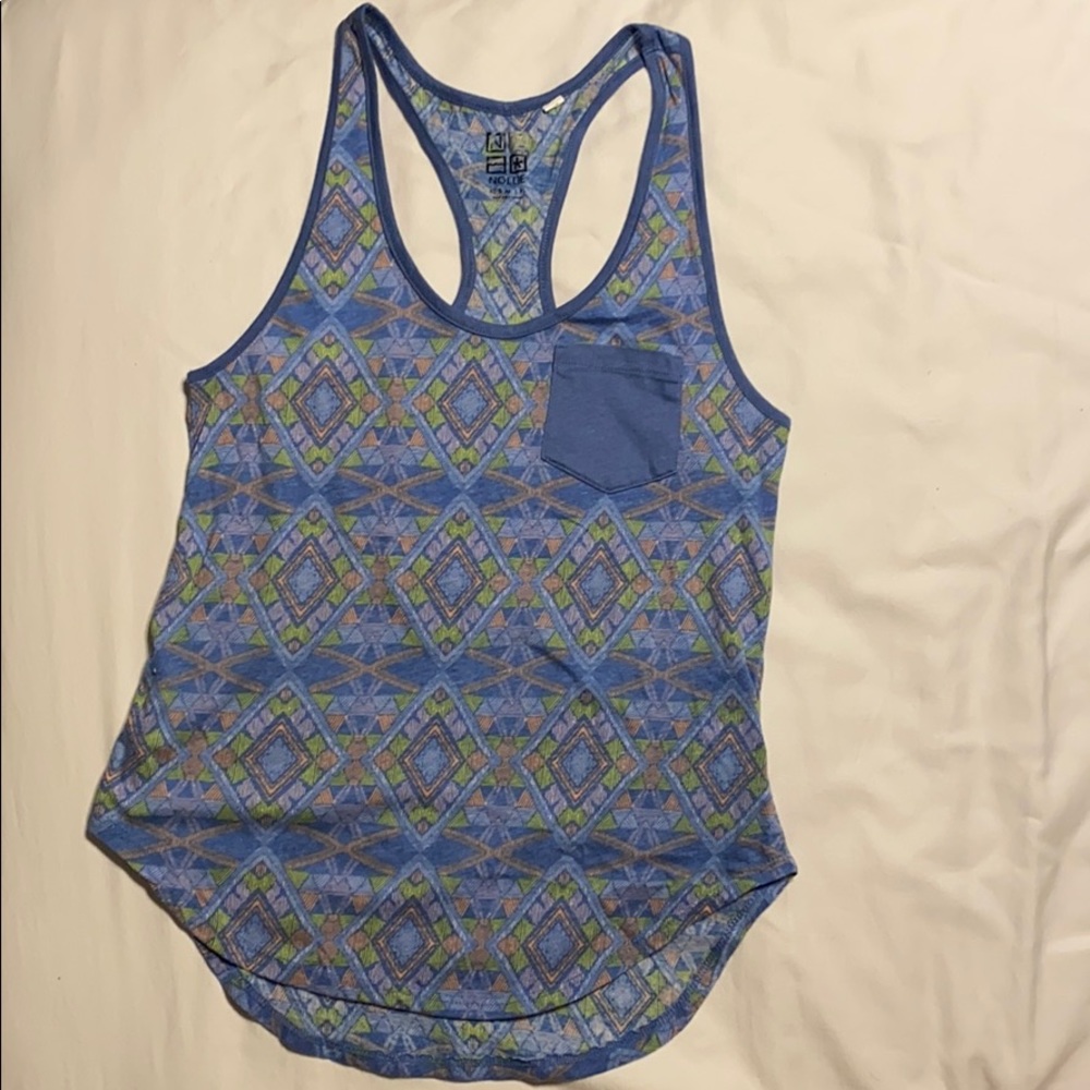 Blue print racer back tank top with pocket